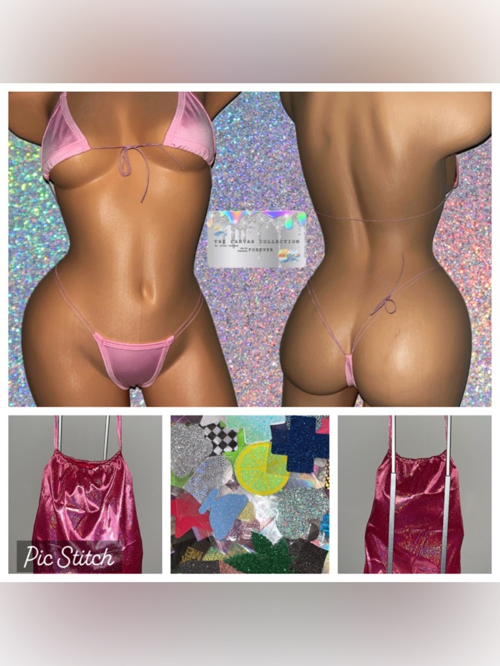 EXOTIC DANCEWEAR: PINK 2 piece Bikini Set +money bag + 1 Pair of Pasties